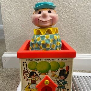 Vintage Fisher Price Toys Jack In The Box Squeaking Puppet 1970.
